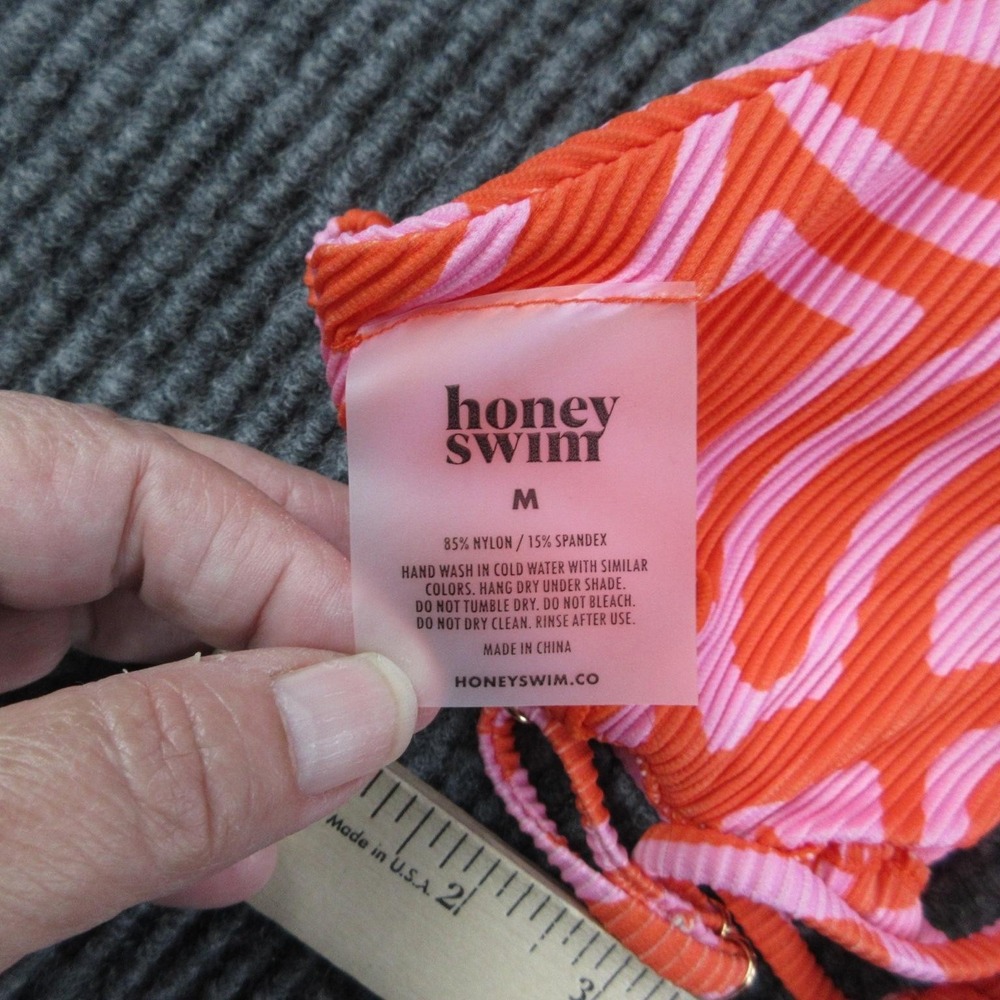 Honey Swim Top Womens M Pink Geometric Triangle Spaghetti Straps Lined NWT - Picture 5 of 6